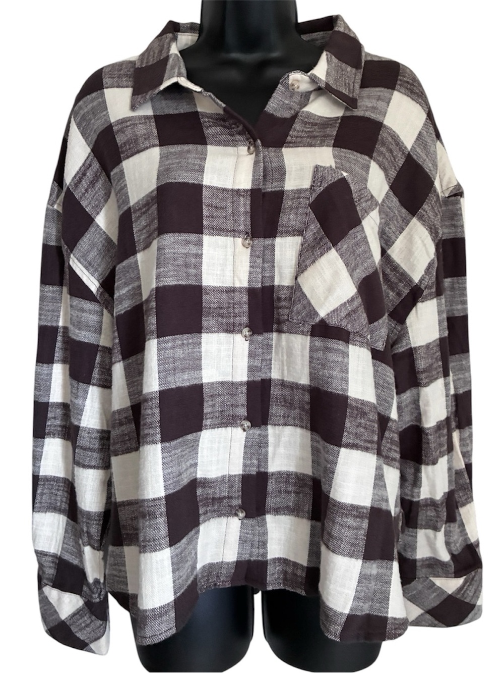 Scotch & Soda Cabincore Lumberjack Soft Oversized Flannel Brown & White Sz XL
